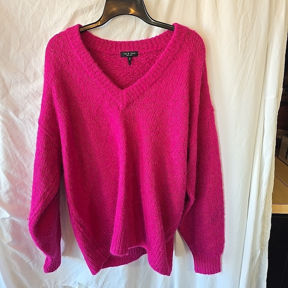 Rag & Bone Pink Edith V-neck Alpaca Wool Blend Oversized‎ Sweater Sz XS Y2K